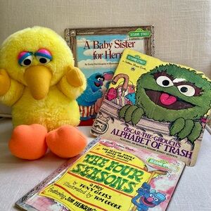 1970s 1980s Sesame Street bundle- Big Bird plush and books